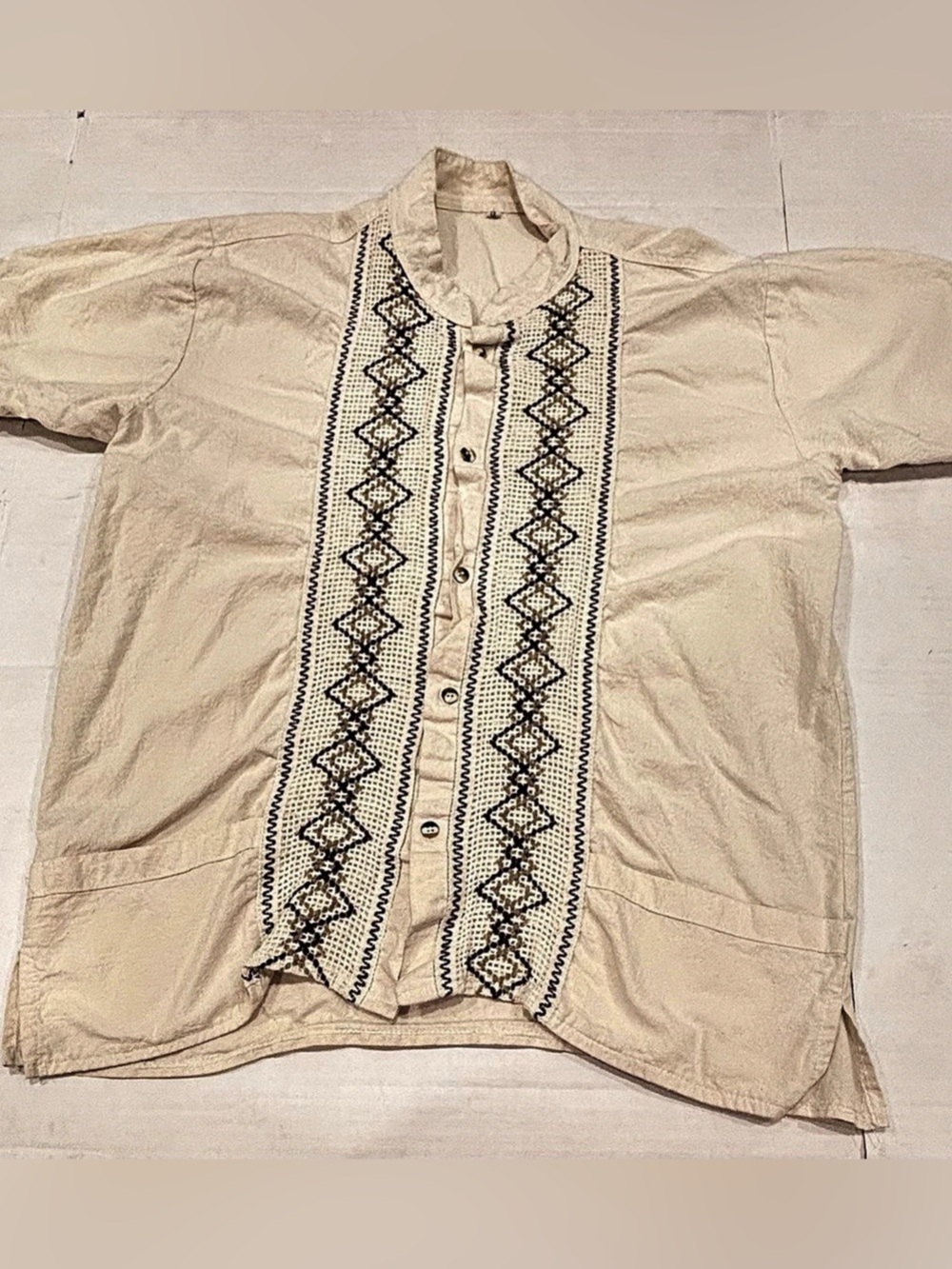 Made and brought from Mexico men's Geometric Embroidered Shirt in Cream